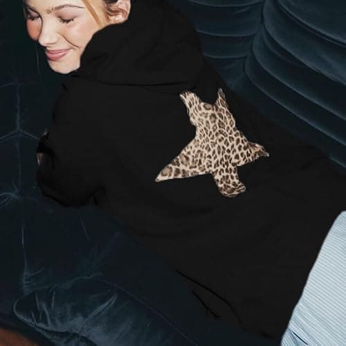 heyheyshine Star Graphic Hoodies Oversized Y2k Leopard Print Hooded Sweatshirt Cheetah Hoodie Streetwear Unisex Pullover Tops - Black - Small thumbnail 4