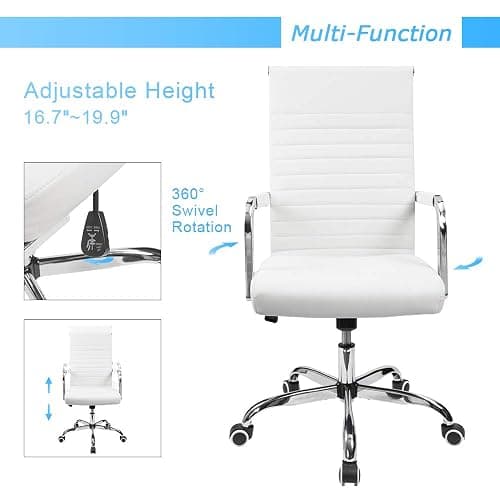 Furmax Ribbed Office Desk Chair Mid-Back PU Leather Executive Conference Task Chair Adjustable Swivel Chair with Arms (White) thumbnail 8