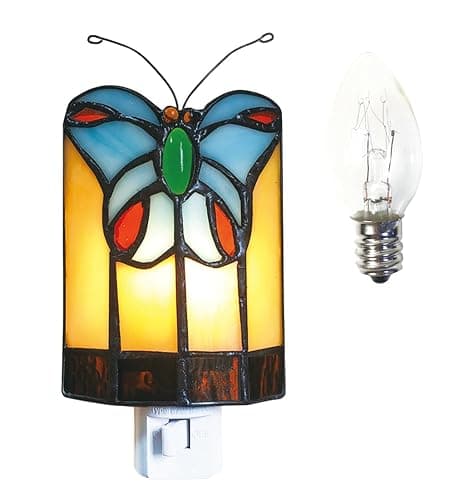 HUIMEIJU Tiffany Butterfly Colored Glass Wall Insert Night Light, Handmade Art Glass Room Light - Image 1