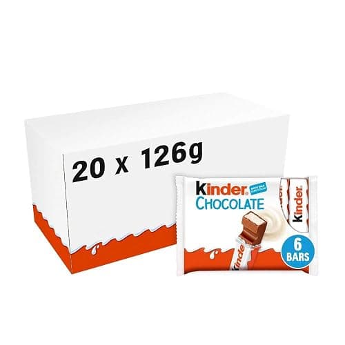 Kinder Chocolate Bulk Box - Fine Milk Chocolate Bars with Creamy Milky Filling - 20 Packs x 6 Bars (126g each) - Wholesale Case (120 Bars Total) - Image 1