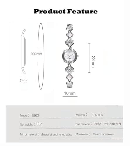 ADSBIAOYE Watches for Women Dainty Four Leaf Chain Bracelet Vintage Small Ladies Fashion Dress Quartz Watch Waterproof Luxury Gift Watch thumbnail 6