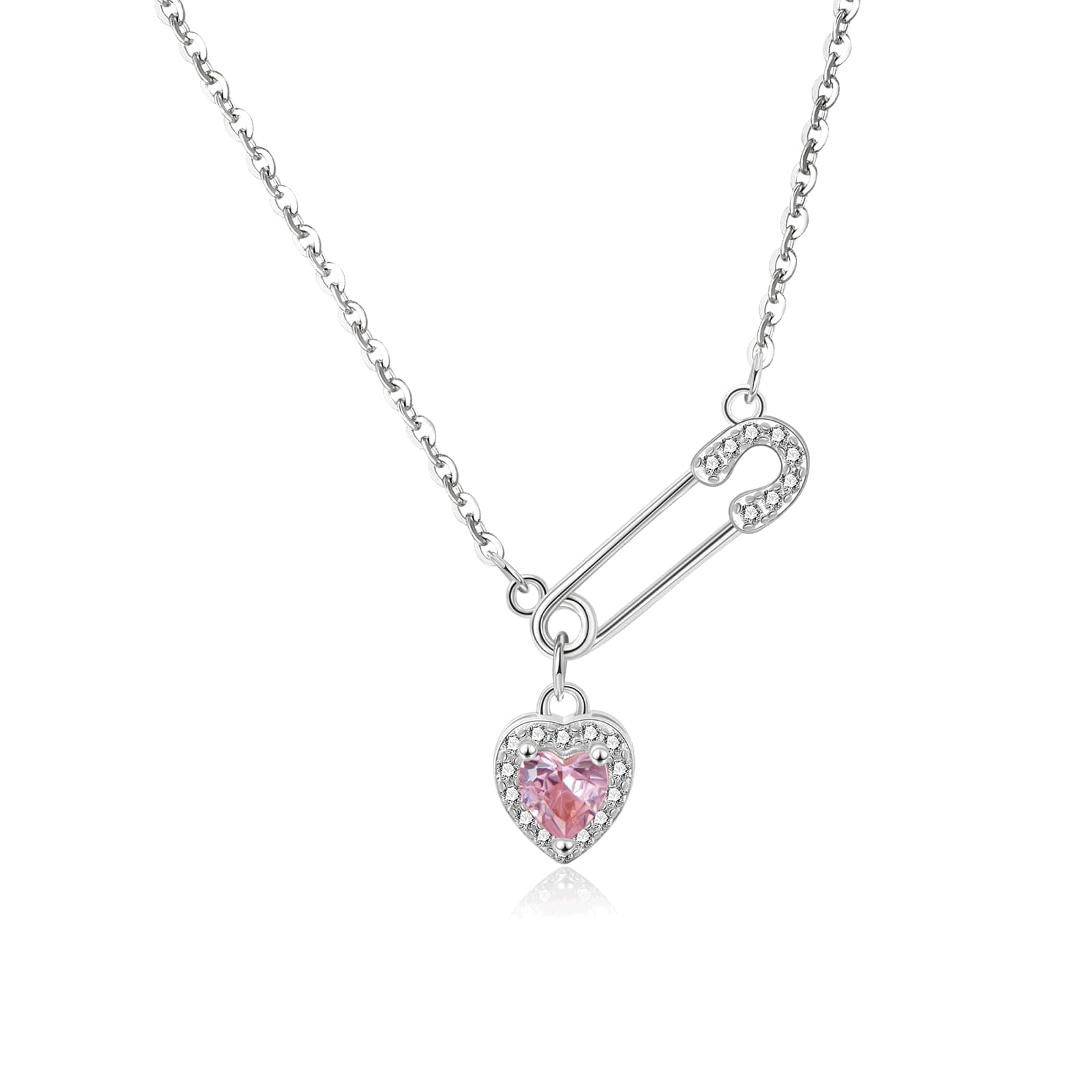 925 Sterling Silver Safety Pin Necklace Heart Pendant Necklace Choker Necklace For Women Paper Clip Pendant Fashion Jewelry - Image 1