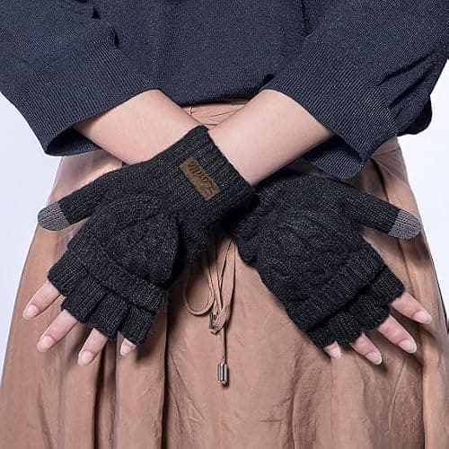 Loritta Winter Fingerless Gloves for Women Warm Knit Convertible Mittens with Flip Cover Stocking Stuffers Gifts thumbnail 4