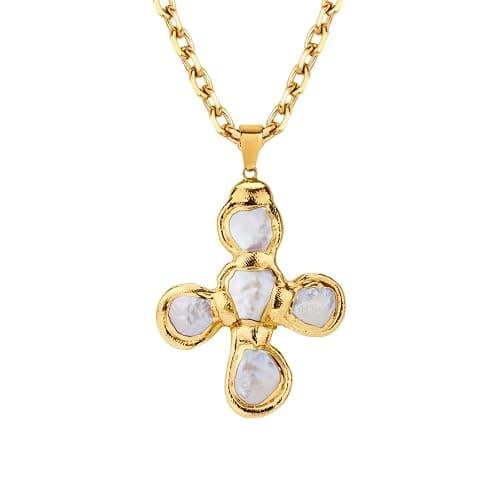 Colorful Cross Zircon Pendant Necklace, Dainty Gold Cross Pendant Necklace, Adjustable Chain Jewelry for Women - Image 1