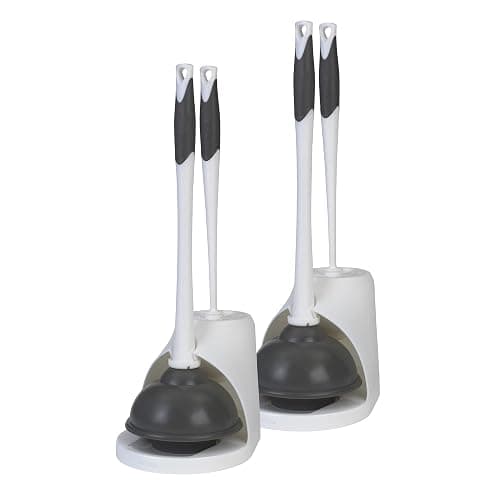 Clorox Toilet Plunger and Bowl Brush Combo Set with Caddy, 6.75" x 7" x 19.5", White/Gray, Pack of 2 - Plunger and Toilet Bowl Brush, Heavy Duty Plunger, Toilet Cleaning Brush, Freestanding Caddy - Image 1