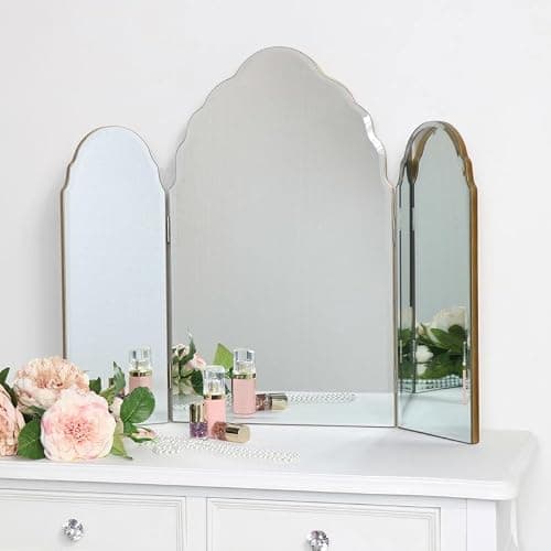 Melody Maison Antique Gold Arched Triple Vanity Mirror 60cm x 72cm - Image 1