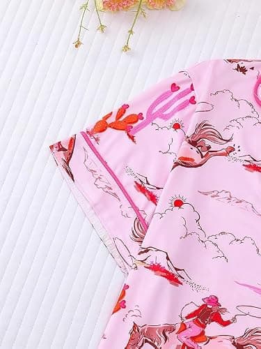 AINAC Womens 2 Piece Cowgirl Pajamas Satin Silk Western Cute Pjs Cowboy Boots Short Sleeve Button Up Shorts Pjs Loungewear thumbnail 3