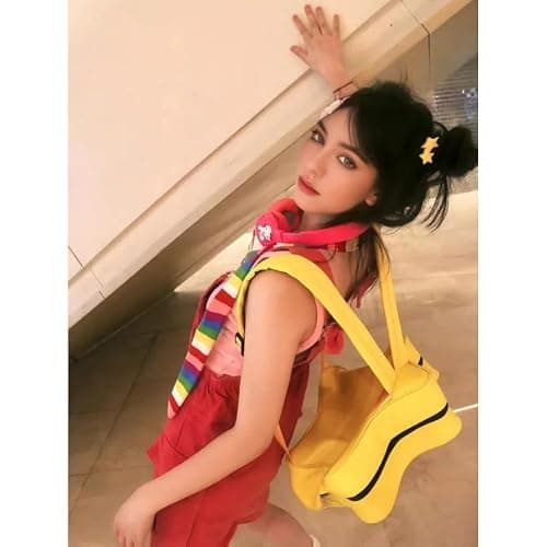 Vobomo Yellow Star Kawaii Backpack PU Leather Ita Bag Backpack Y2k Shoulder Bag Aesthetic Cute Backpack (Yellow) thumbnail 3