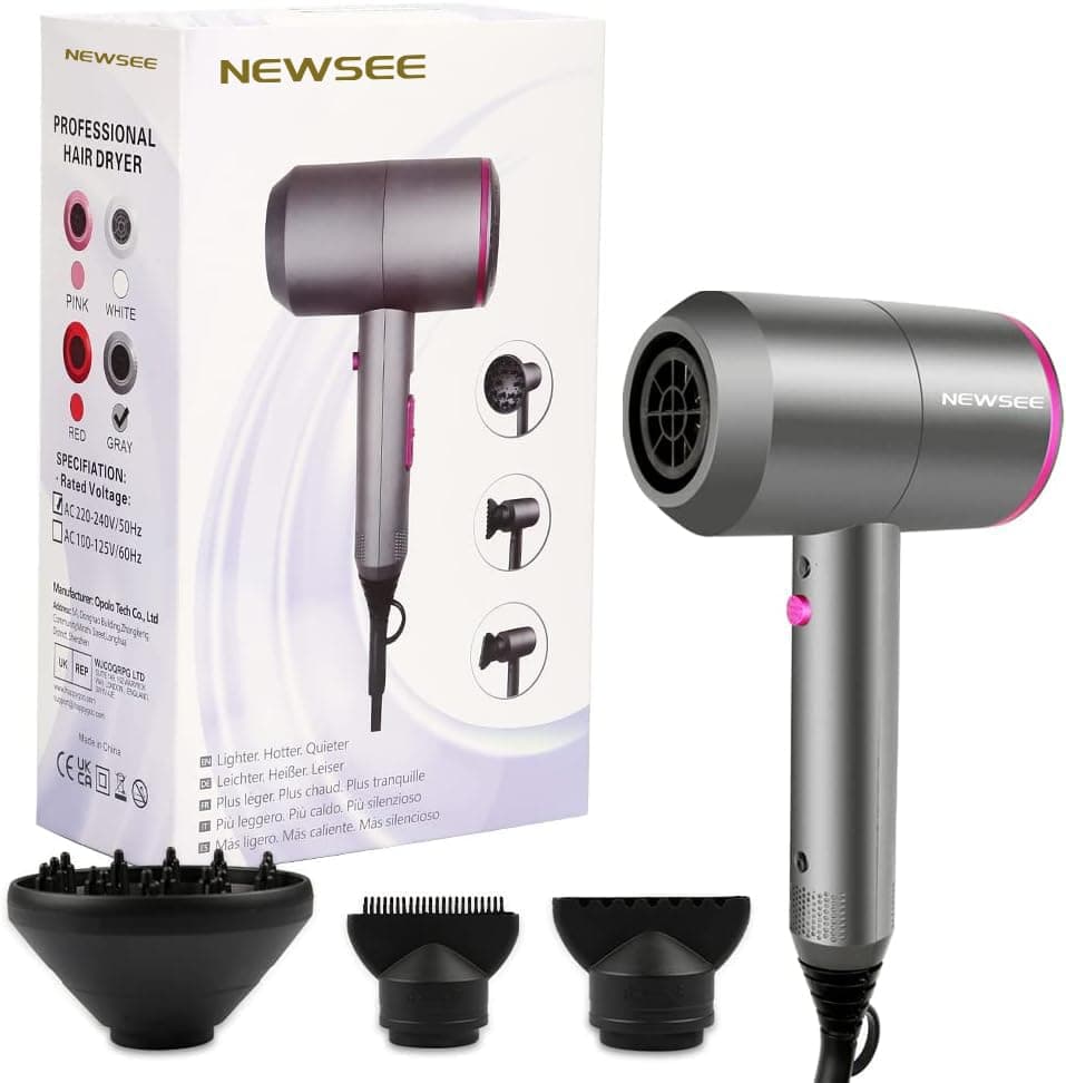 NEWSEE 2200W Professional Hair Dryer Powerful AC Motor Quick Drying Ionic Dryer with 2 Speed 3 Heat Setting, Cool Shot Button with 1 Diffuser & 2 Concentrator for Multi Women Man Hairstyles (AU Plug) (Dark Grey) thumbnail 8