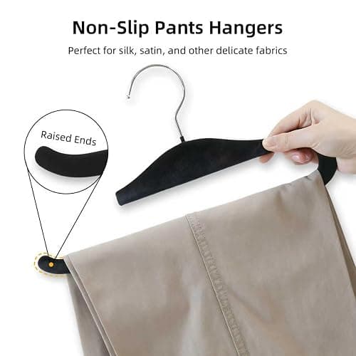 Velvet Pants Hangers, 10 Pack Non-Slip Open Ended Hangers with 360° Swivel Hook Slim Space Saving Jeans Hangers for Pants, Scarves, Ties, Towels, Black thumbnail 4