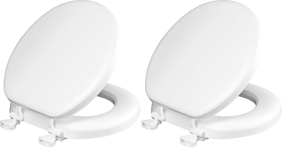 Mayfair Padded Toilet Seat, Cushioned Soft Vinyl over Wood Core Seat, Secure Hinges, Easy Clean, Made in USA, Round, White (Pack of 2) - Image 1