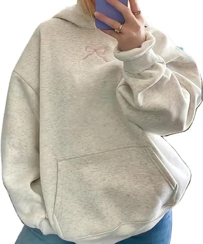 Pinclodly Hoodies for Teen Girls Long Sleeve Cute Sweatshirts Hooded Embroideried Bow Sweatshirt Preppy Clothes Fall Winter - Image 1