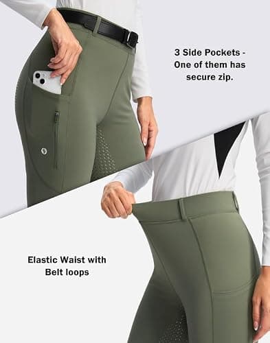 SANTINY Women's Horse Riding Pants Zipper Pockets Silicone Full-Seat Breeches Equestrian Schooling Tights for Women thumbnail 4