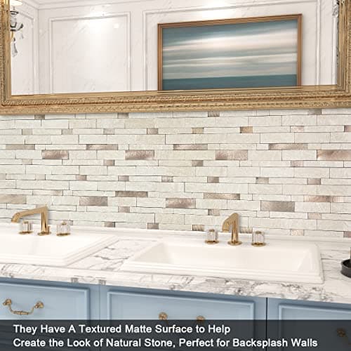 BeNice Backsplash Peel and Stick Wall Tiles for Kitchen,Subway Self Adhesive Linear Mosaic Stickers Bathroom Waterproof(10 Sheets,Rustic Beige Brown) thumbnail 4