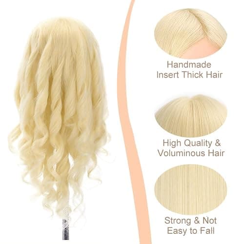 Opini Mannequin Head with 80% Real Human Hair Cosmetology Hairdresser Mannequin Doll Head for Practice Hair and Makeup (#613 Blond No makeup) thumbnail 2