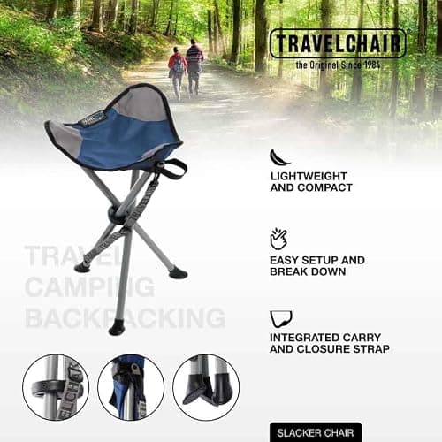 Travel Chair Slacker Tripod Chair for Camping, Lightweight Chair, Adjustable Carry Strap for Easy Transport | Oversized Duck Feet for Improved Stability | Perfect for Outdoor Adventures (Black) thumbnail 7