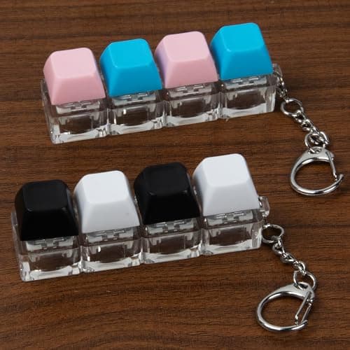 2 Pcs 4 in 1 Keyboard Fidget Toy Keychain, Clicky Button Toy Stress Relief Keychain with Swappable Keycaps, Mini Mechanical Key Fidget for Office Desk Focus Gifts (Blue Pink Black White) thumbnail 7