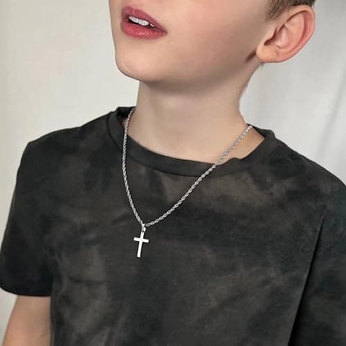 Ursteel Layered Cross Necklaces for Men - 18K Gold Plated Cross Necklaces Chain for Men Boys Gifts, Silver Rope Chain Layered Necklace Jewelry 16 18 20 22 24 Inch, First Communion Gifts for Boys thumbnail 4