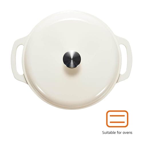 Amazon Basics Cast Iron Dutch Oven Pot with Lid, Enameled, Round, Dual Handles, Heavy-Duty, Medium, 6-Quart, White thumbnail 4