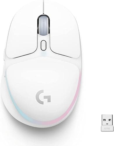 Logitech G705 Wireless Gaming Mouse, Customizable LIGHTSYNC RGB Lighting, Lightspeed Wireless, Bluetooth Connectivity, Lightweight, PC/Mac/Laptop - White Mist - G705 Mouse - Image 1