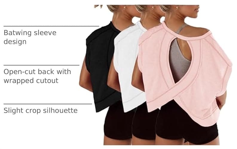 Womens 3 Pack Open Back Tops Casual Short Sleeve Workout Shirts Y2k Crop Athletic Tops Gym Yoga Running Tees thumbnail 4
