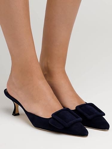 Divanne Heeled Mules for Women, Pointed Toe Slingback Pumps Buckle Kitten Heels Mules Slides Backless Dress Sandals thumbnail 2