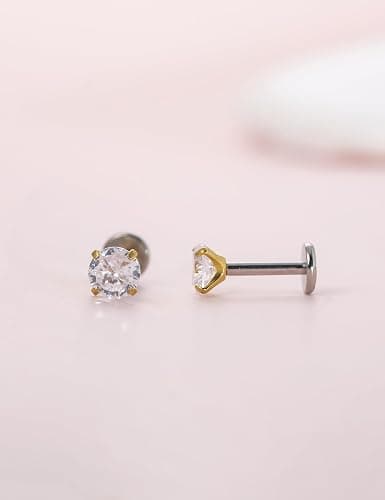 Limerencia 18g Titanium Internally Threaded Tragus Piercing Jewelry CZ Top Flat Back Piercing Nose Studs Earring, Helix, Cartilage, Labret, Monroe for Women or Men thumbnail 8