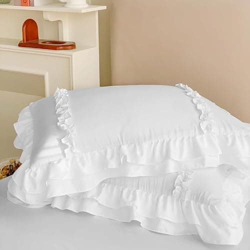 Girls Lace Bedding, Queen Comforter Cover Set, Chic Ruffled Duvet Cover with 2 Layers Ruffle,Princess Style 1 Duvet Cover with 2 Pillowcases, No Comforter-White,Queen Size thumbnail 4