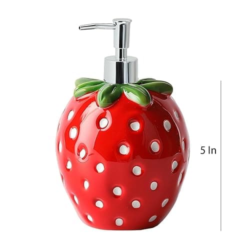 Colias Wing Fruit Shaped Soap Dispenser with Plastic Pump, Refillable Lotion Soap Bottle, Lotion Bottle, Hand Soap Dispenser, Home Decoration-Strawberry - Strawberry thumbnail 2