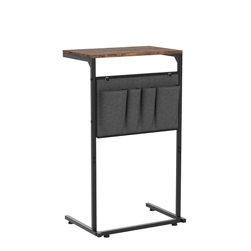 Vantic C Shaped End Table, Small Side Table for Couch | Chair Side Table for Recliner, Slide Under Sofa Tray Desk with Storage Bag for Living Room and Bedroom, Rustic Brown thumbnail 5