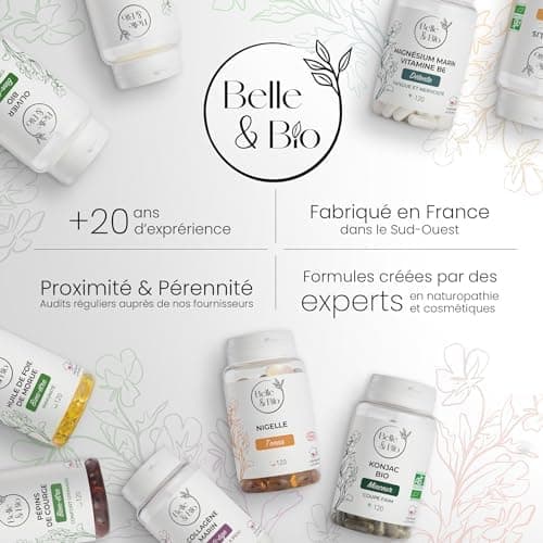 PEAU BELLE & SAINE - Riche en Oméga 6 - Bourrache Onagre Bio certifié Ecocert - 120 capsules - Cure 1 mois - Complément Alimentaire BELLE&BIO - Fabriqué en France thumbnail 9