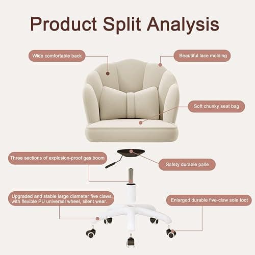 HDHNBA Butterfly Wing Office Chair - Velvet Makeup Chair with 360° Swivel & Height Adjustment,Ergonomic Backrest,White - for Home Office,Vanity & Bedroom thumbnail 3