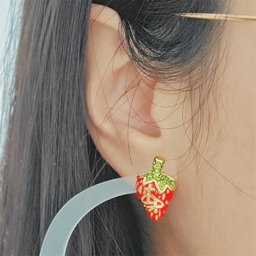 Colorful Strawberry Earrings of Saturn for Women - Colorful Strawberry Crystal Quartz Saturn Earrings Ear Studs thumbnail 6