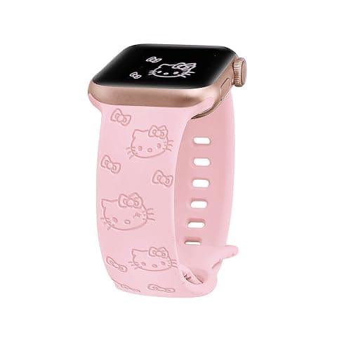 Engraved Band Compatible with Apple Watch Bands 40mm 41mm 42mm 44mm 45mm 38mm 46mm 49mm for Women, Cute Cartoon Cat Soft Silicone Strap for iWatch bands Series 10 9 8 7 6 5 4 3 2 1 SE - Pink 1 - 38/40/41/42mm (Series10) - Image 1