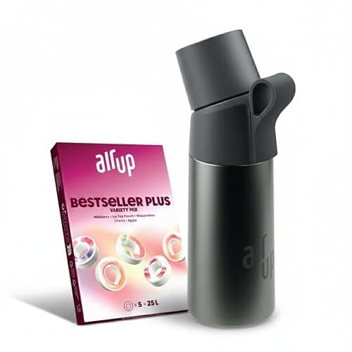 AIR UP Twist Pro Steel Stainless Steel Bottle Starter Set - Dusky Obsidian, including 5 sugar-free flavoured Pods | Insulated bottle 480 ml, keeps drinks cold for up to 14 hours - Image 1