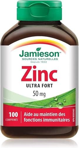 Jamieson Ultra Strength Zinc 50 mg, Supports Immune Health, Tissue Formation, and Healthy Skin. Vegetarian, Non-GMO, Gluten-Free, 100 Tablets, Proudly Canadian thumbnail 3