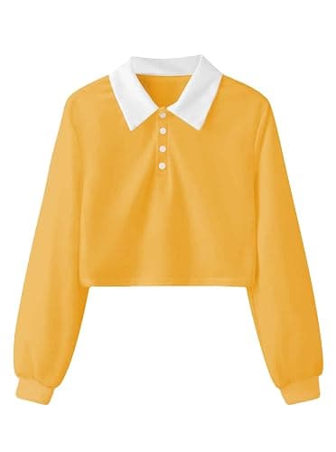 Remidoo Women's Striped Crop Top Sweatshirt Long Sleeve Collared Half Button Pullover Rainbow Shirt - Image 1