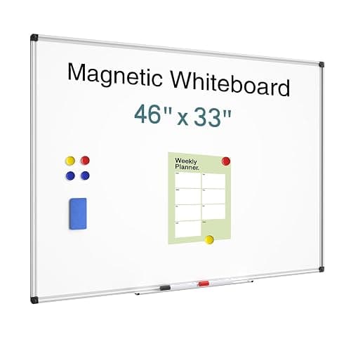 Magnetic Dry Erase Whiteboard - 46 x 33 Inch White Board - 4 x 3 Large Wall-Mounted Board with Silver Aluminum Frame, 1 Magnetic Eraser, 2 Pens, Detachable Marker Tray, 6 Magnets - Image 1