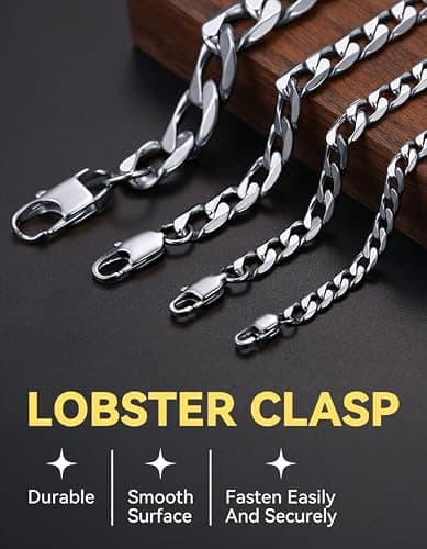 ChainsHouse Stainless Steel Cuban Link Chain Necklace for Men Women, Black/14K Gold Plated Flat Cuban Chain, 4mm/6mm/9mm/13mm Width Hip Hop Jewelry Mens Cuban Chain, 14"-30" Length-with Gift Box thumbnail 4
