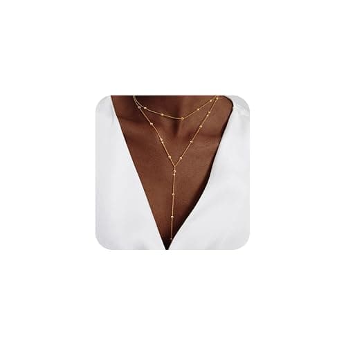 LULII Gold Necklace for Women Trendy Lariat Y Necklace Dainty 14k Gold Plated/Silver Long Necklaces for Women Layered Beaded Drop Necklaces Simple Y-Shaped Chain Jewelry Gifts - Image 1