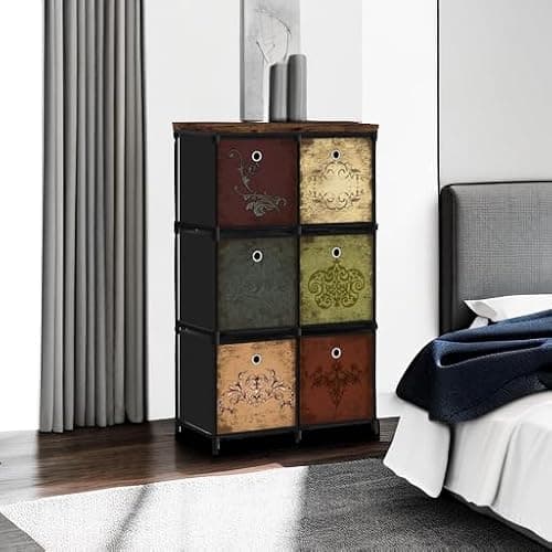 VASICAR Small Fabric Dresser with 6 Drawers, DIY Cube Organizer for Closet, Storage Drawer Unit Chest of Drawers for Bedroom, Living Room, Hallway, Dorm, Pattern thumbnail 5