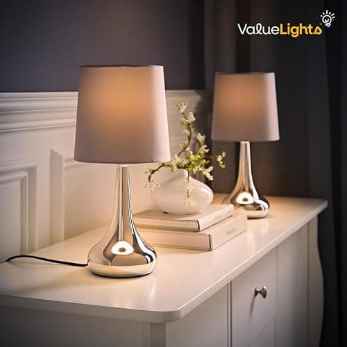 MiniSun | Modern Chrome Teardrop Touch Table Lamps with Black Fabric Shades | Table Lamps, Home Décor & Improvement Essential | Set of 2 thumbnail 5