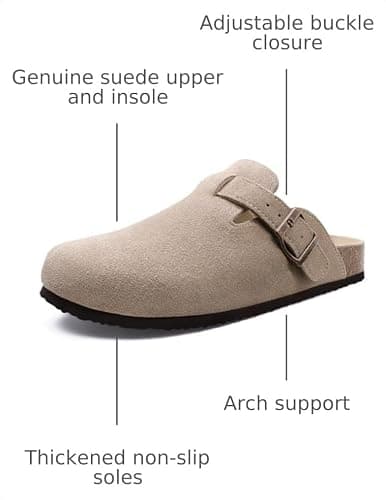 ODOLY Genuine Suede Clogs for Women Men Soft Cork Footbed Leather Mules Comfort Potato Shoes with Arch Support thumbnail 3