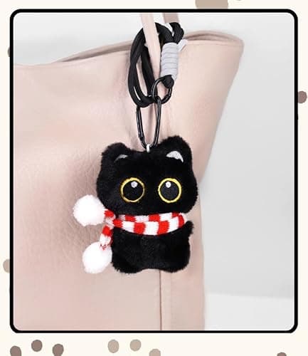 BONTOUJOUR Super Cute Funny Big Eyes Black Cat Lucky Kitty Theme Keychain Good Luck Siamese Key Chain Ring Bag Pendant thumbnail 7