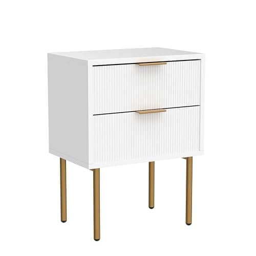 Masupu Nightstand,Mid-Century Modern Bedside Table with 2 Storage Drawer,Small Gold Frame Side End Table for Bedroom,Living Room, White thumbnail 5