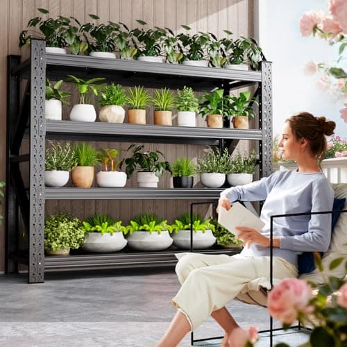 8000LBS Heavy Duty Storage Shelves, 4 Tier Adjustable Garage Shelving Unit, Heavy Duty Metal Shelving for Garage, Basement, Warehouse, Storage Room, Garage Storage Shelves, 69" W x 24" D x 64" H Black thumbnail 5