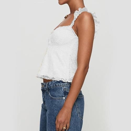 Women Y2k Lace Trim Tank Tops Teen Girl Fairycore Sleeveless Solid Going Out Streetwear Summer Crop Camisole thumbnail 5