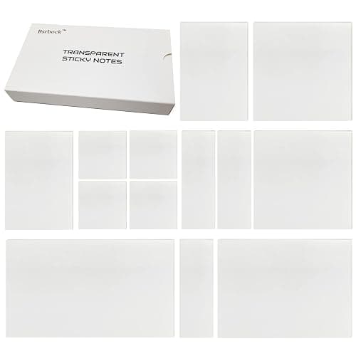 Bsrbock Transparent Sticky Notes 650 Sheets, Clear Sticky Notes, See Through Invisible Translucent Sticky Note for School, Office 13 Packs, (1.5"x1.5", 3"x1", 3"x2", 3"x3", 3"x4",3"x5") - Image 1