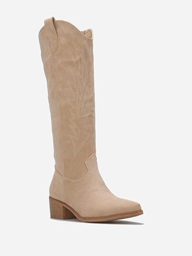 La Modeuse-Bottes, Cuissardes-Bottes Santiags en suédine à surpiqûres décoratives thumbnail 3