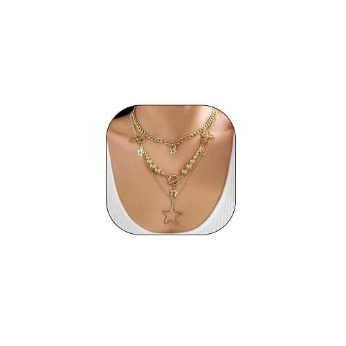 3Pcs Y2k Layered Star Pearl Necklace Sets for Women Teen Girls,14K Gold Link Chains Beaded Aesthetic Choker Necklace Party Prom Trendy Adjustable Jewelry - Image 1